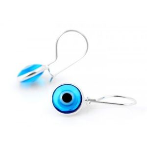 GLASS EVIL EYE STERLING SILVER DANGLING EARRINGS